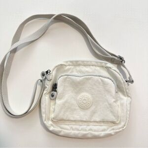 Kipling Hubei White Zip Top Nylon Crossbody Bag Silver Adjustable Strap Double